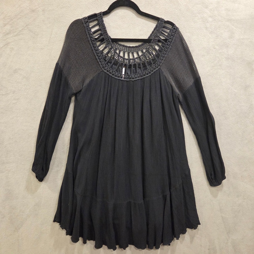 Free People Mini Dress Women's Medium Crochet Lace Boho Witchy Goth
